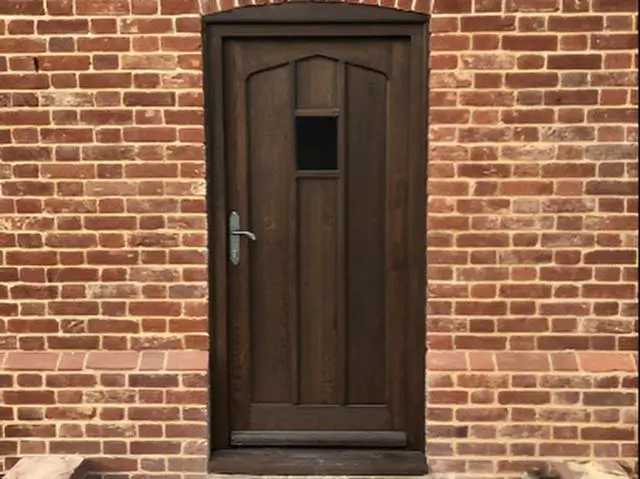 Dark oak arched door with a vision panel
